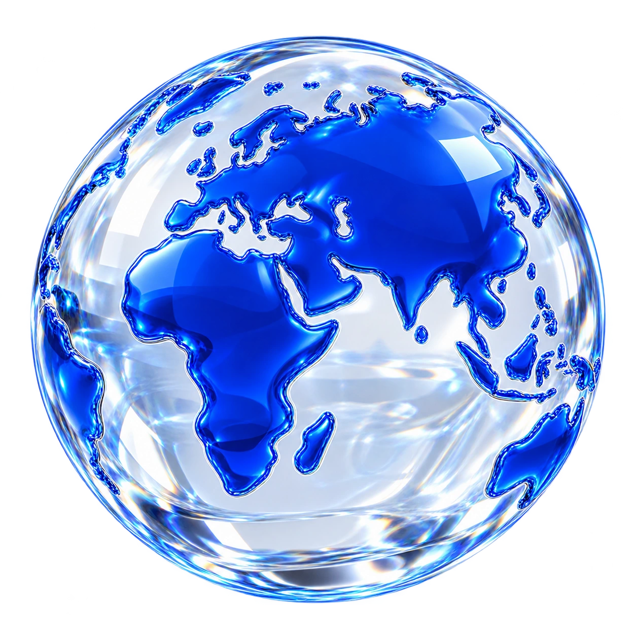 Clear crystal glass globe with smooth cobalt blue continents